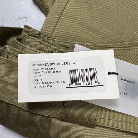 NEW Proenza Schouler White Label Cotton Twill Cargo Pants SIZE 6 Khaki Green NWT - Picture 6 of 16